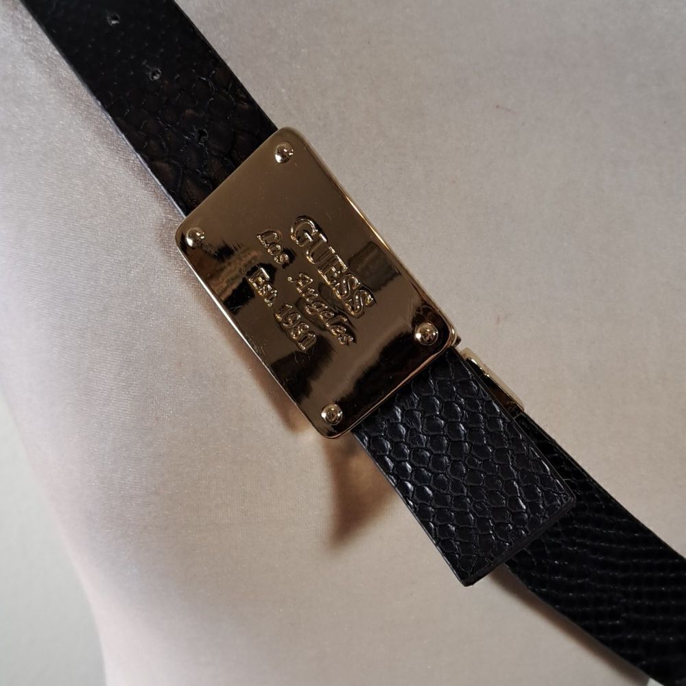 Guess Vintage Y2K Women’s Belt Reversible Gold Tone Buckle Black Animal Size 48” - Picture 4 of 12
